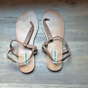 Steve Madden size 10 Debbi Strappy Cognac Leather Slingback Thong Sandal